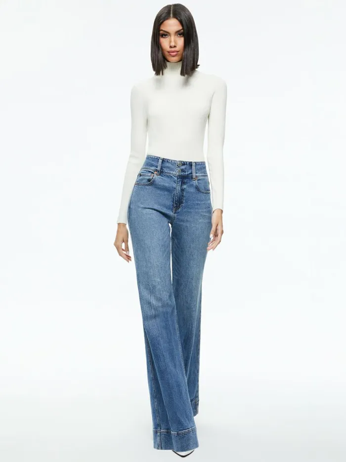 Womens Sweaters Alice Olivia Senaida Cropped Mock Neck Pullover Soft White