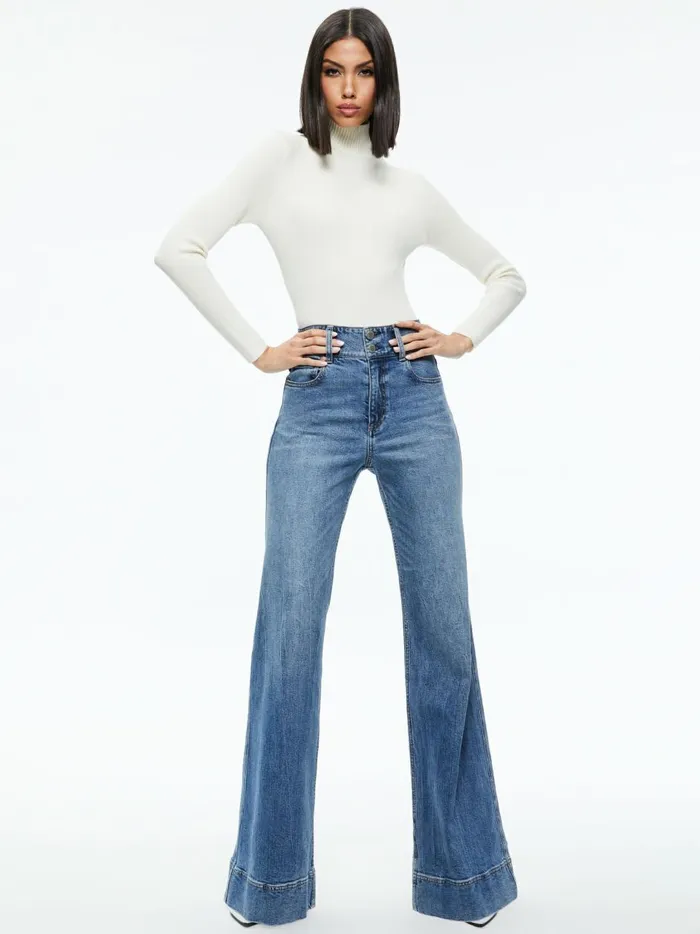 Womens Sweaters Alice Olivia Senaida Cropped Mock Neck Pullover Soft White