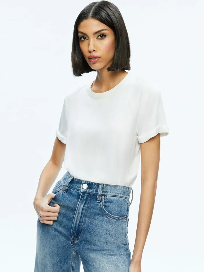 Womens Tops Alice Olivia Braden Drop Shoulder Tee Off White