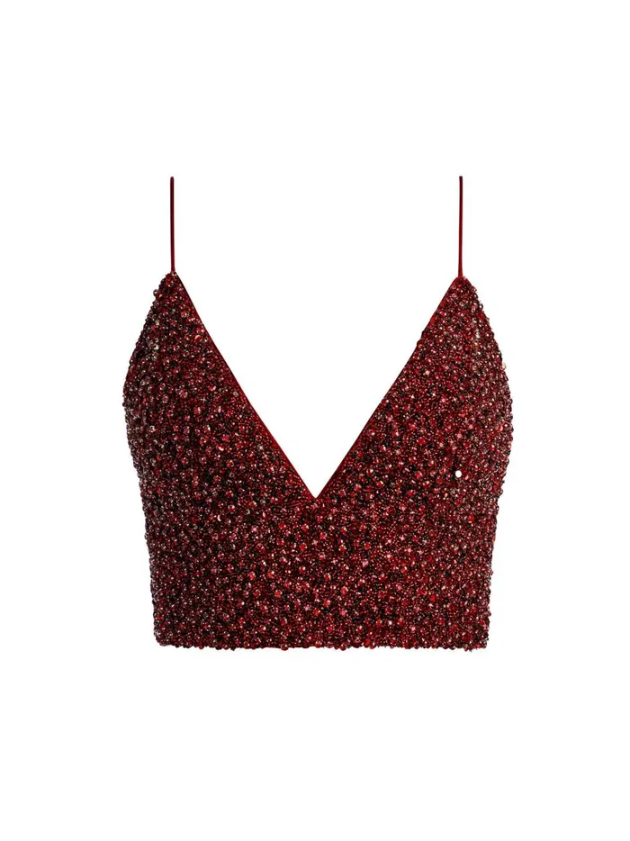 Womens Tops Alice Olivia Carli Crystal Embellished Bra Top Bordeaux