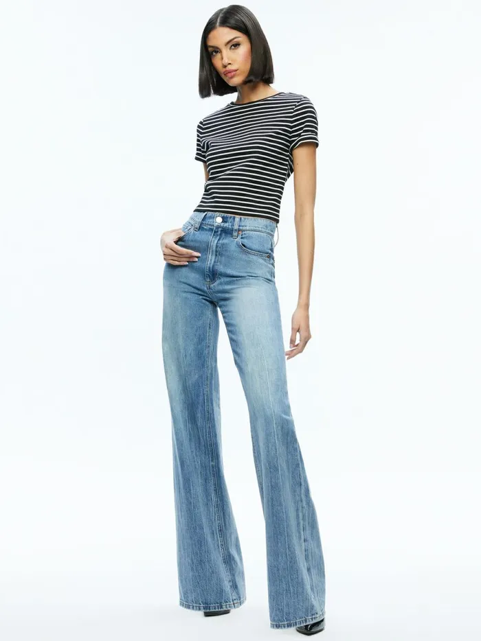 Womens Tops Alice Olivia Cindy Classic Cropped Tee Blackoff White Stripe