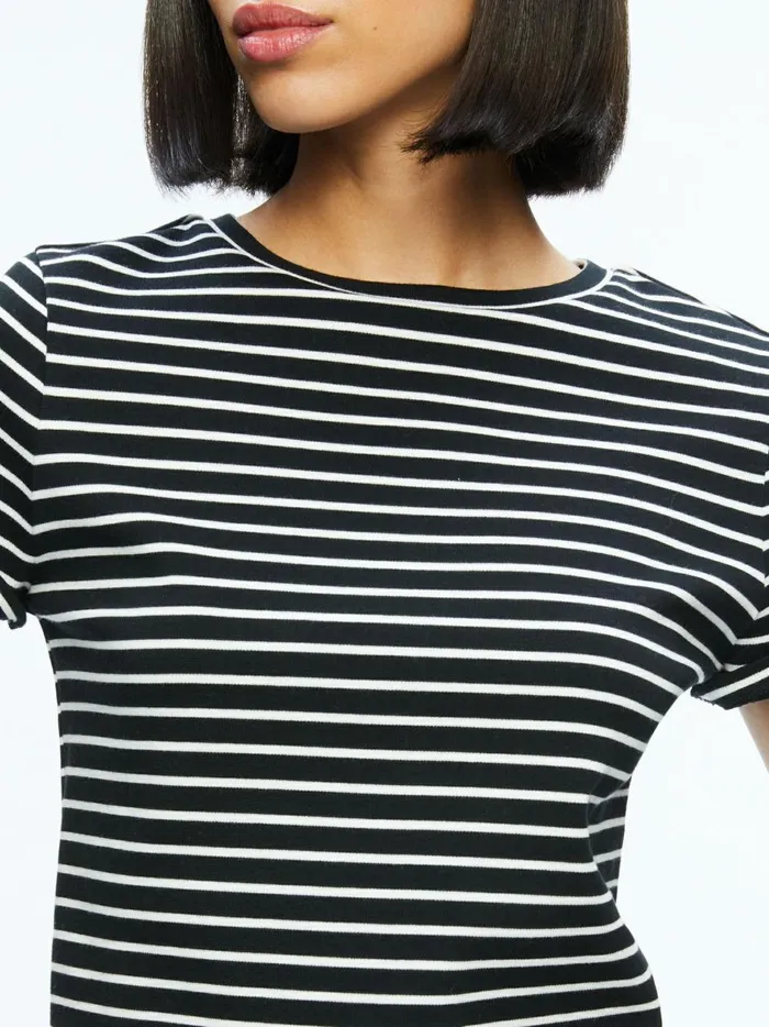 Womens Tops Alice Olivia Cindy Classic Cropped Tee Blackoff White Stripe