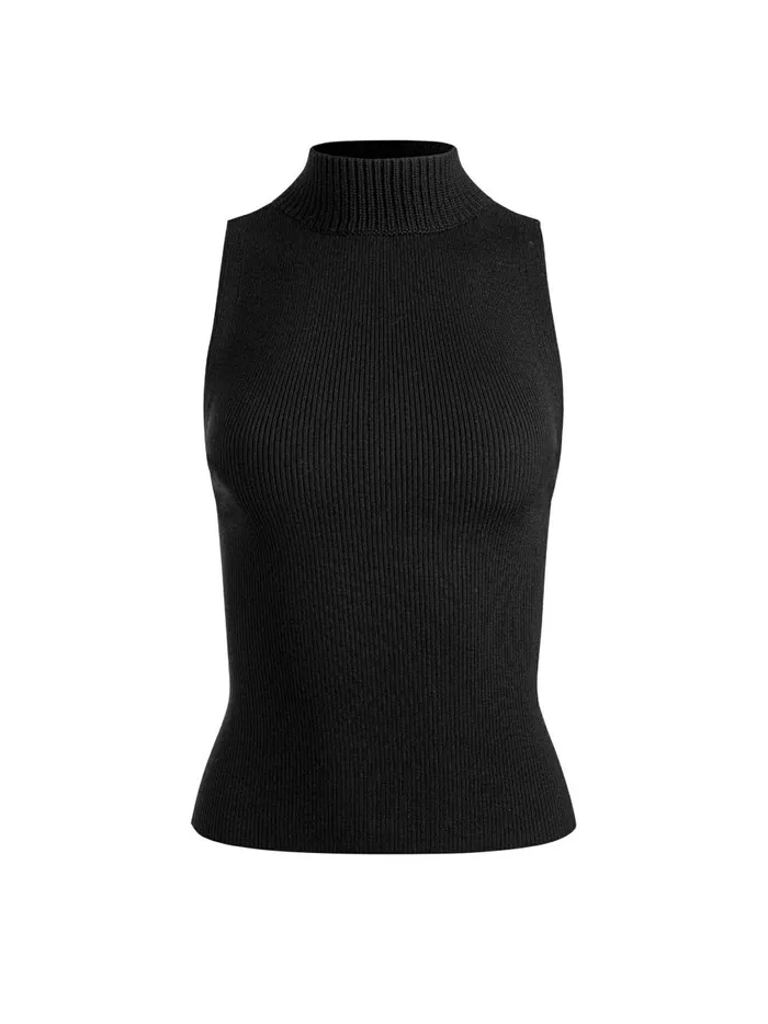 Womens Tops Alice Olivia Darcey Turtleneck Sweater Tank Black
