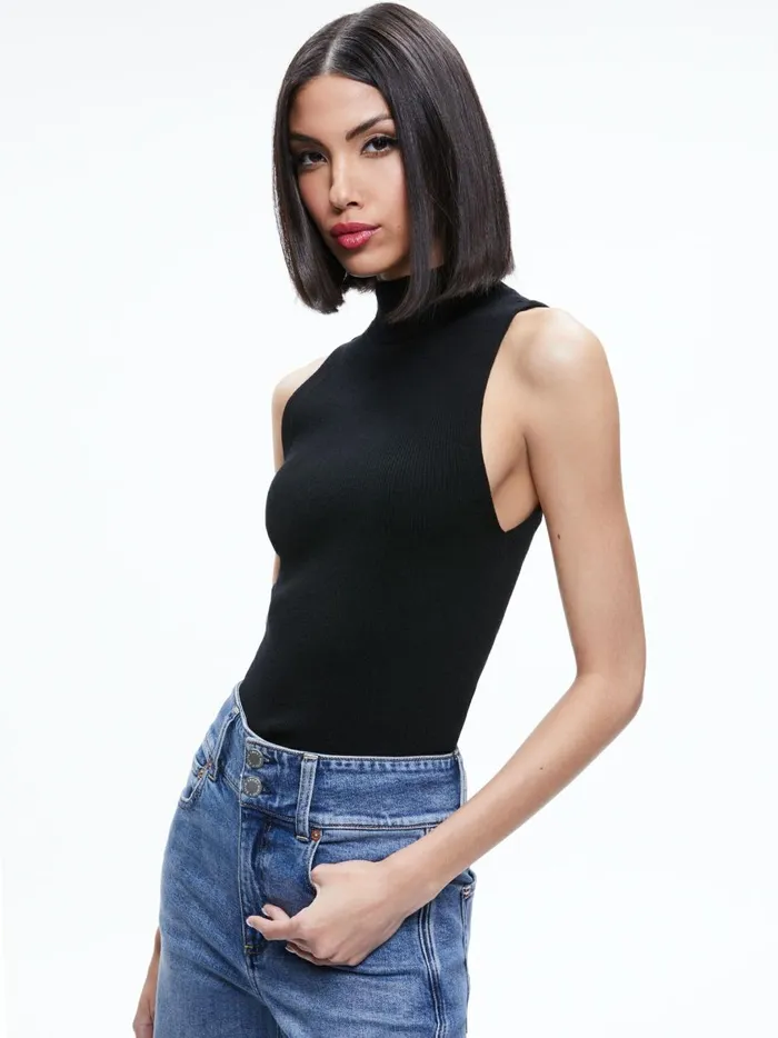 Womens Tops Alice Olivia Darcey Turtleneck Sweater Tank Black