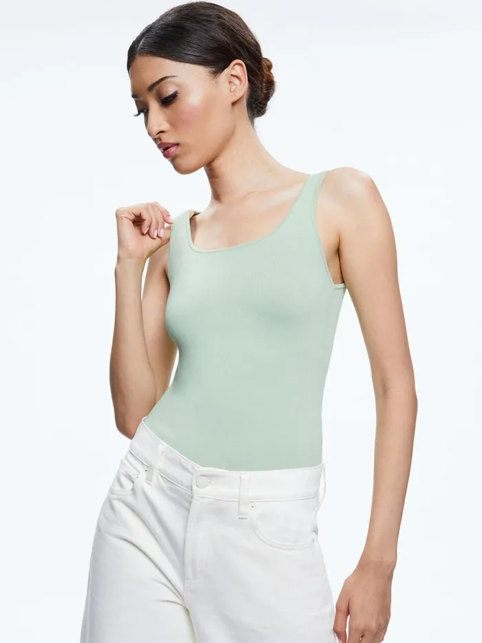 Womens Tops Alice Olivia Daryn Sculpting Tank Green Tea