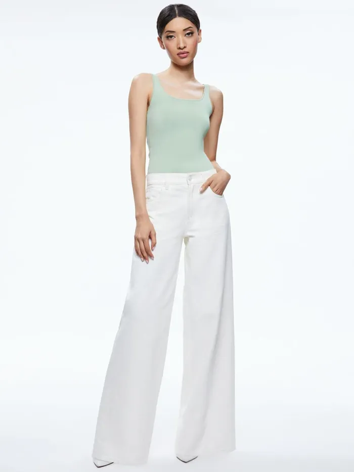 Womens Tops Alice Olivia Daryn Sculpting Tank Green Tea