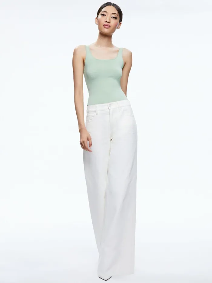 Womens Tops Alice Olivia Daryn Sculpting Tank Green Tea