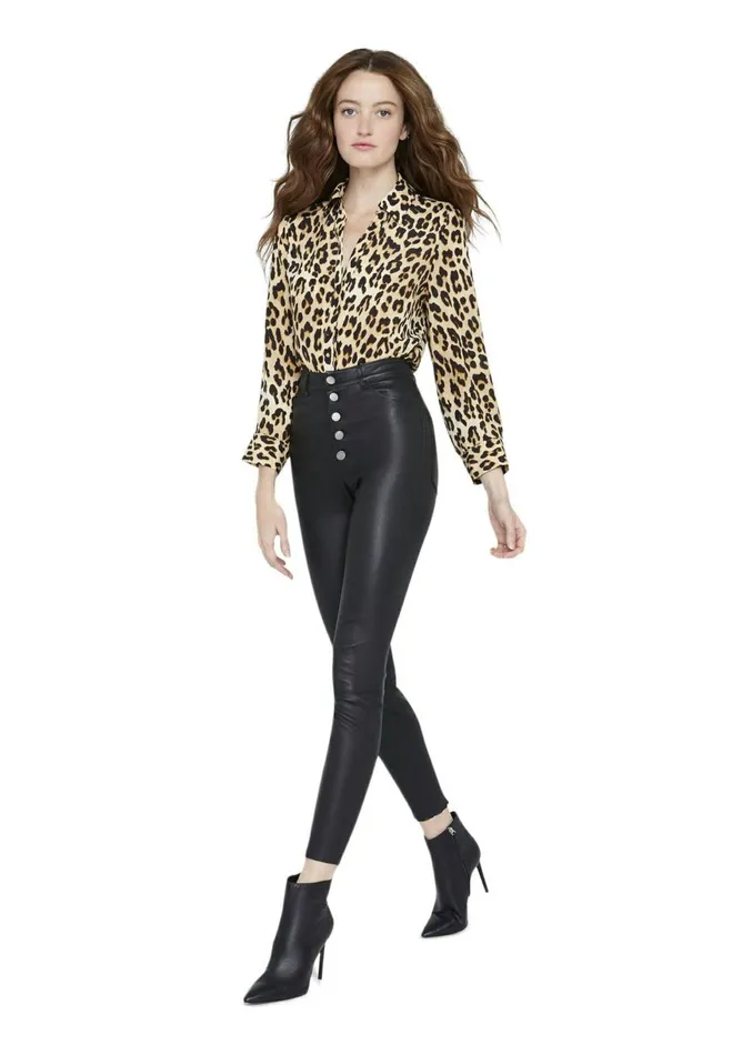 Womens Tops Alice Olivia Eloise Button Down Leopard Blouse Spotted Leopard Multi