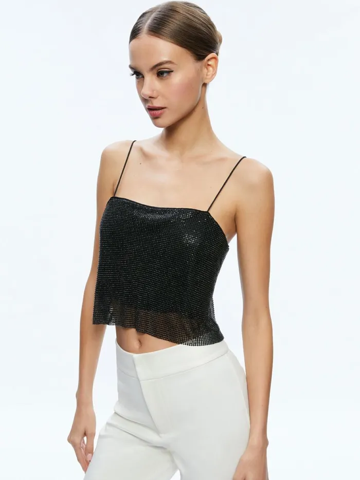 Womens Tops Alice Olivia Grazi Embellished Spaghetti Strap Top Black