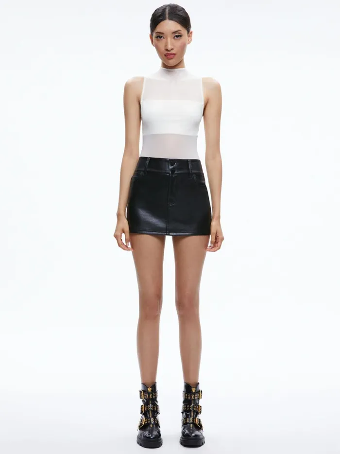 Womens Tops Alice Olivia Nichol High Neck Sleeveless Mesh Bodysuit Ecru