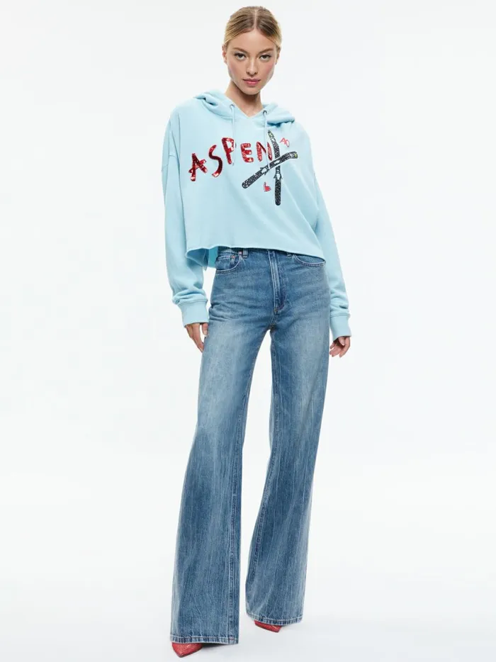 Womens Tops Alice Olivia Sunny Boxy Cropped Hoodie Ice