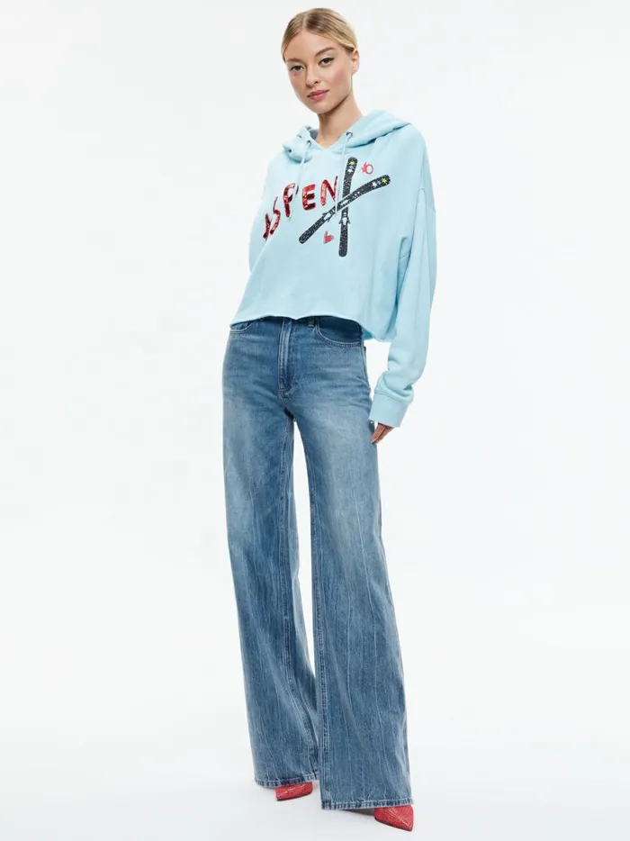 Womens Tops Alice Olivia Sunny Boxy Cropped Hoodie Ice
