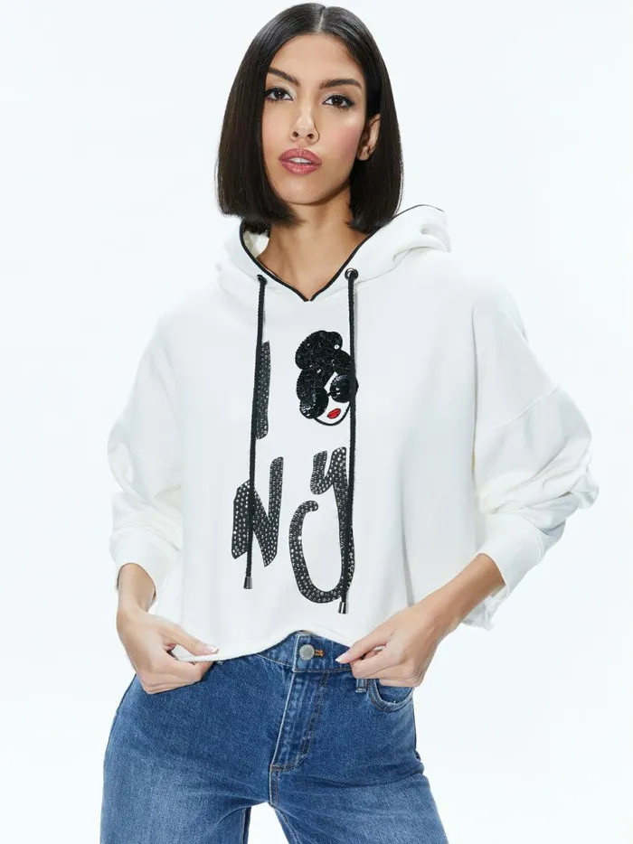 Womens Tops Alice Olivia Sunny Boxy Staceface Cropped Hoodie Optic White