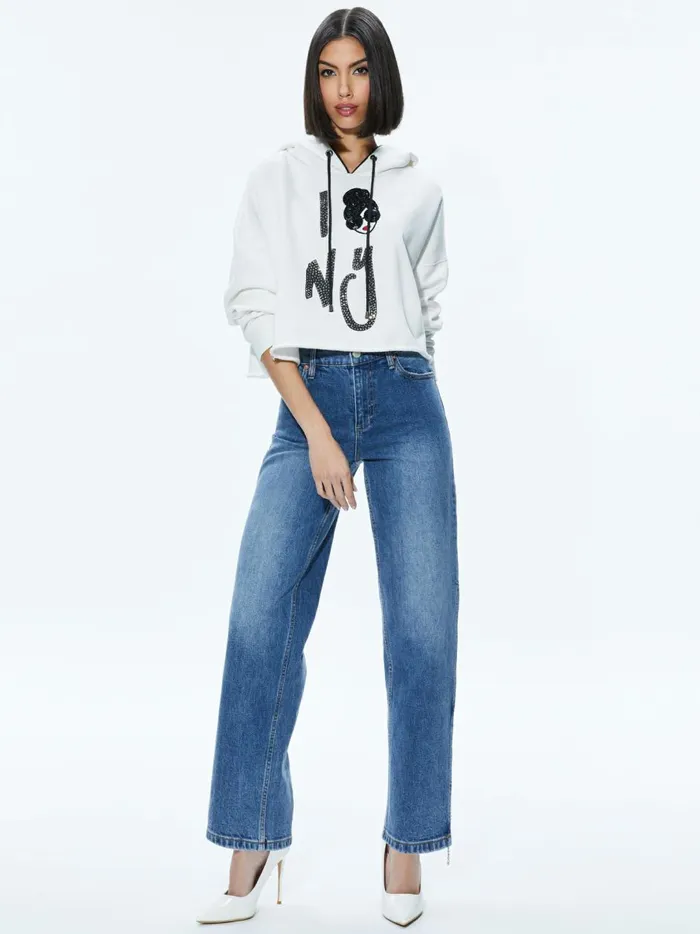 Womens Tops Alice Olivia Sunny Boxy Staceface Cropped Hoodie Optic White