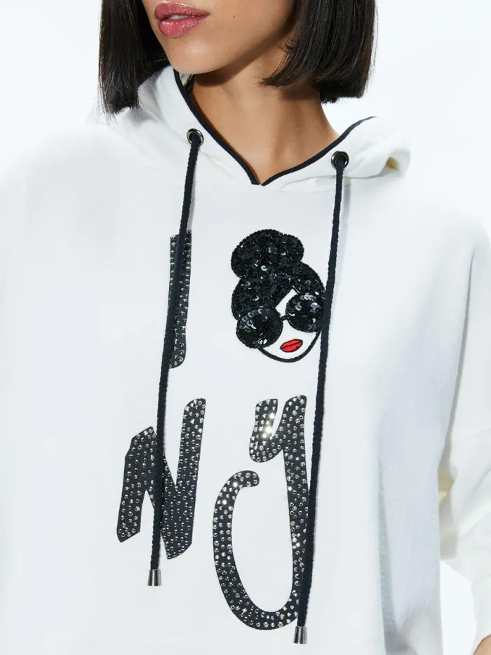 Womens Tops Alice Olivia Sunny Boxy Staceface Cropped Hoodie Optic White