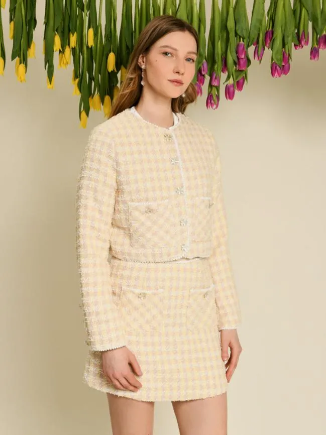 Womenswear DREAM Meadow Check Tweed Jacket Cornsilk Yellow Sister Jane