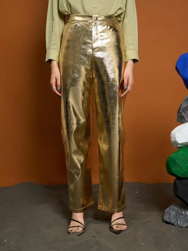 Womenswear Ghospell Akai PU Trousers Gold Coast Sister Jane