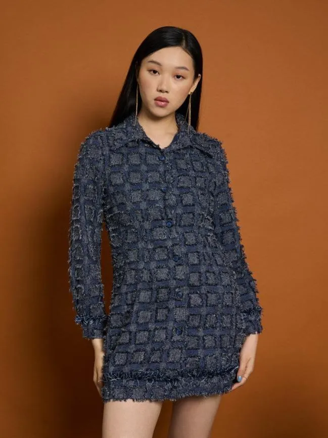 Womenswear Ghospell Esther Fray Mini Dress Blue Navy Sister Jane