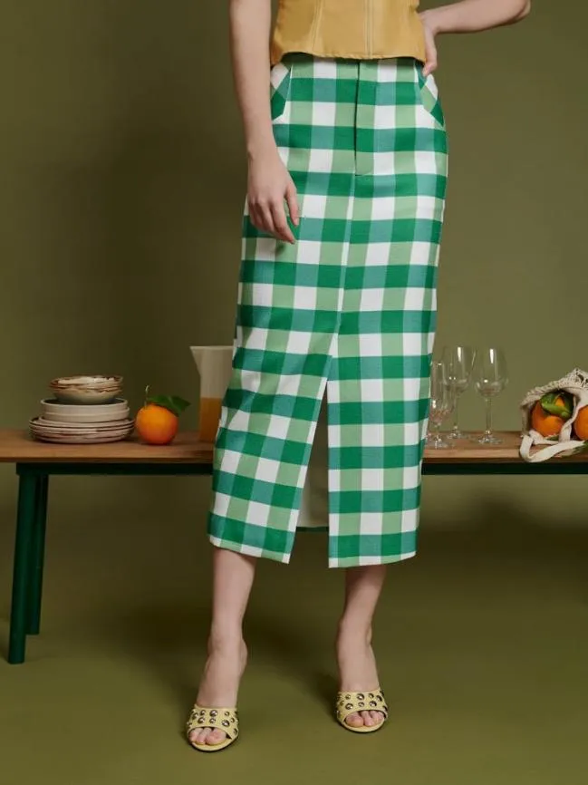 Womenswear Ghospell Leona Check Midi Skirt Fern Green Sister Jane