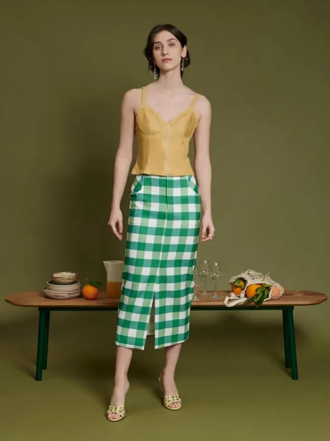 Womenswear Ghospell Leona Check Midi Skirt Fern Green Sister Jane Womenswear Ghospell Leona Check Midi Skirt Fern Green Sister Jane