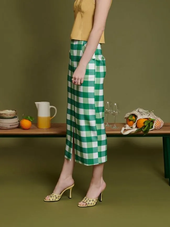 Womenswear Ghospell Leona Check Midi Skirt Fern Green Sister Jane Womenswear Ghospell Leona Check Midi Skirt Fern Green Sister Jane