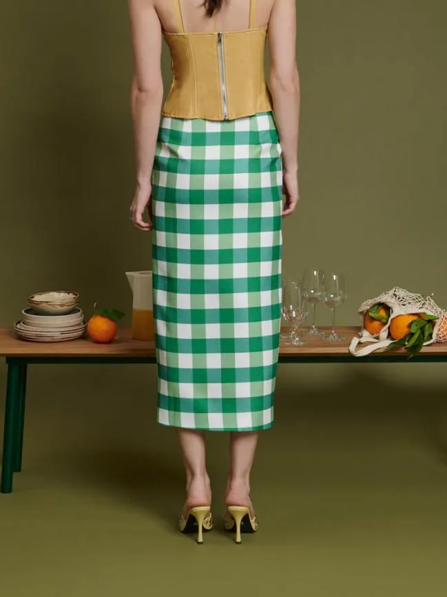Womenswear Ghospell Leona Check Midi Skirt Fern Green Sister Jane Womenswear Ghospell Leona Check Midi Skirt Fern Green Sister Jane