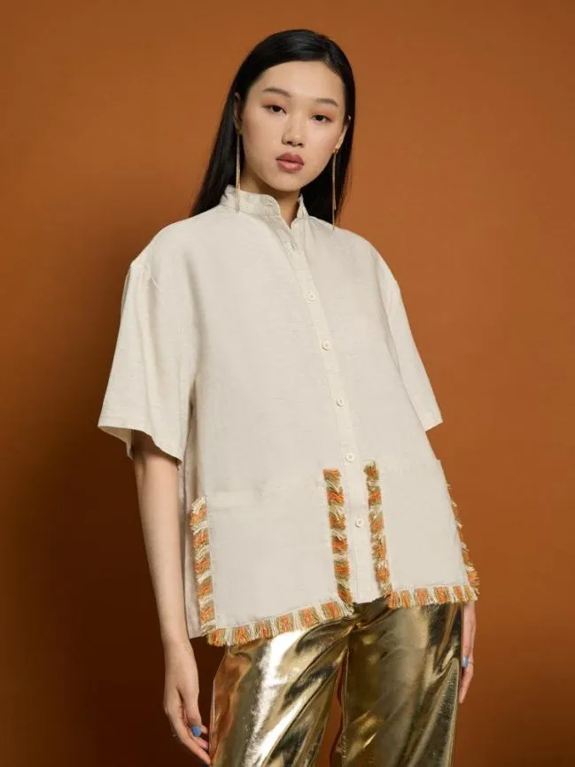 Womenswear Ghospell Liana Fray Pocket Shirt Almond Cream Sister Jane