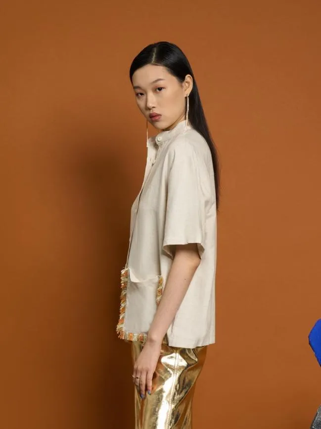 Womenswear Ghospell Liana Fray Pocket Shirt Almond Cream Sister Jane Womenswear Ghospell Liana Fray Pocket Shirt Almond Cream Sister Jane