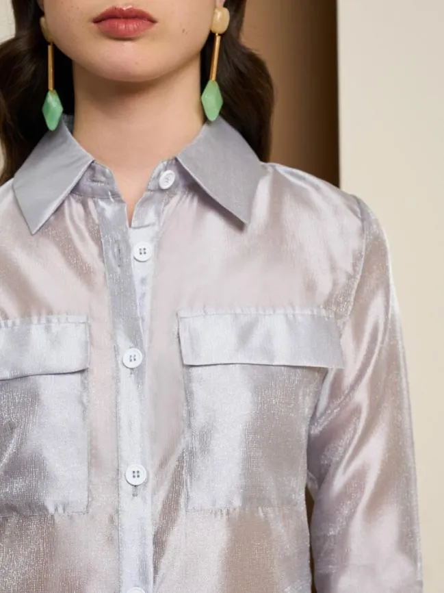 Womenswear Ghospell Regan Sheer Shirt Silver Sister Jane Womenswear Ghospell Regan Sheer Shirt Silver Sister Jane