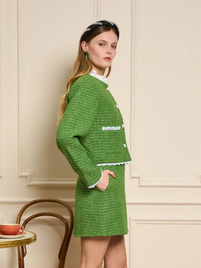 Womenswear Macaron Tweed Jacket Grass Green Sister Jane Womenswear Macaron Tweed Jacket Grass Green Sister Jane