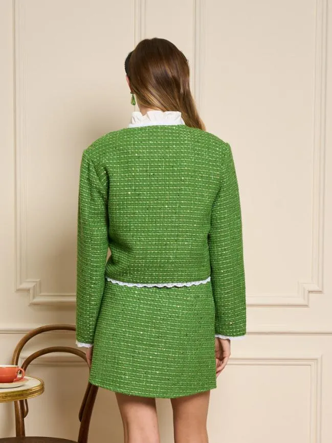Womenswear Macaron Tweed Jacket Grass Green Sister Jane Womenswear Macaron Tweed Jacket Grass Green Sister Jane
