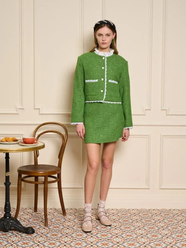 Womenswear Macaron Tweed Jacket Grass Green Sister Jane Womenswear Macaron Tweed Jacket Grass Green Sister Jane