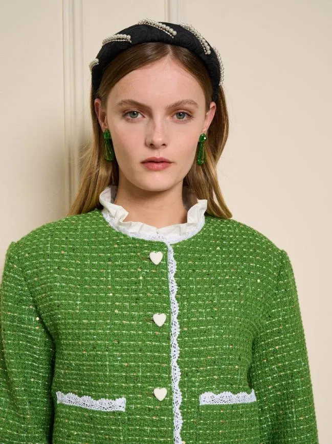 Womenswear Macaron Tweed Jacket Grass Green Sister Jane Womenswear Macaron Tweed Jacket Grass Green Sister Jane