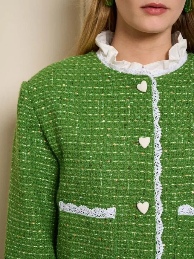 Womenswear Macaron Tweed Jacket Grass Green Sister Jane Womenswear Macaron Tweed Jacket Grass Green Sister Jane