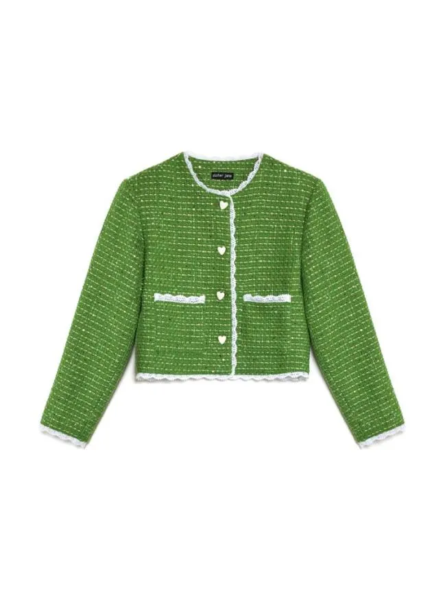 Womenswear Macaron Tweed Jacket Grass Green Sister Jane Womenswear Macaron Tweed Jacket Grass Green Sister Jane