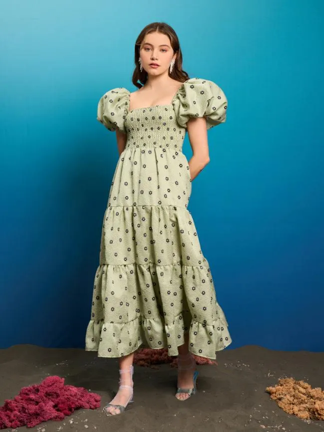Womenswear Pompano Jacquard Midi Dress Sage Green Sister Jane