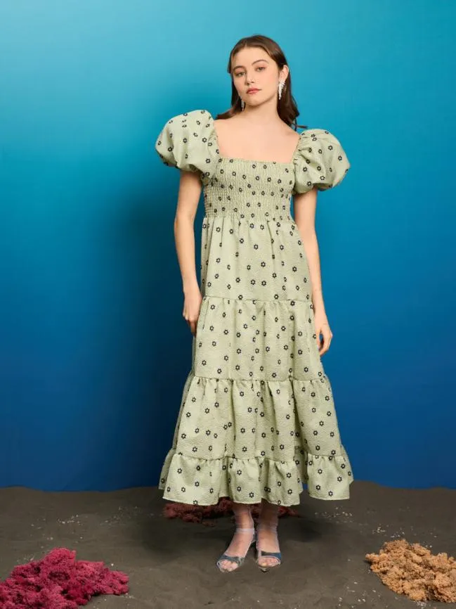 Womenswear Pompano Jacquard Midi Dress Sage Green Sister Jane Womenswear Pompano Jacquard Midi Dress Sage Green Sister Jane