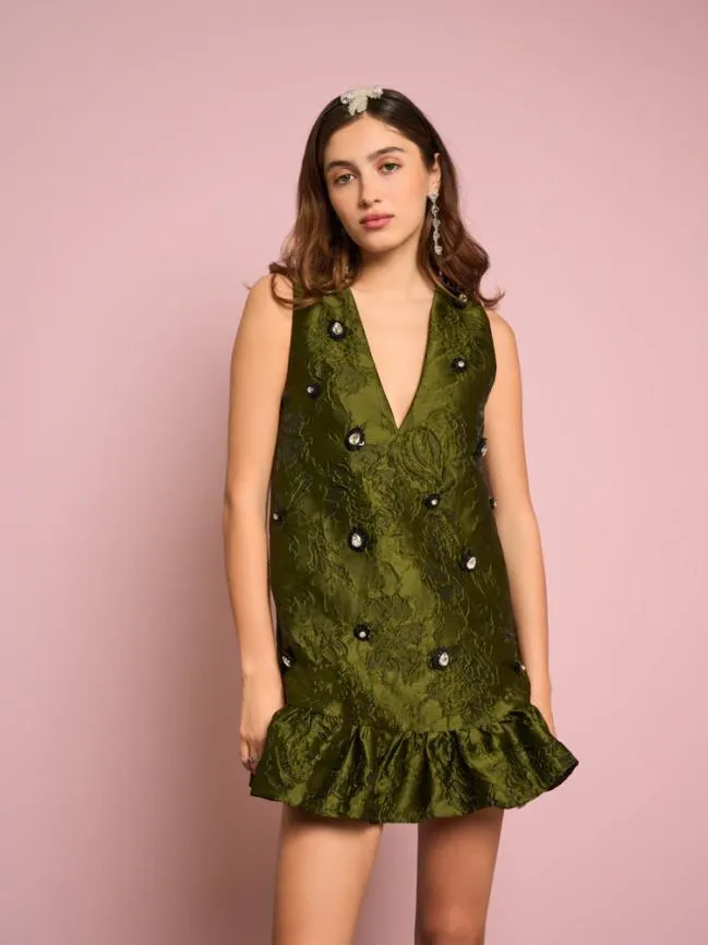 Womenswear Priya Jacquard Mini Dress Treetop Green Sister Jane