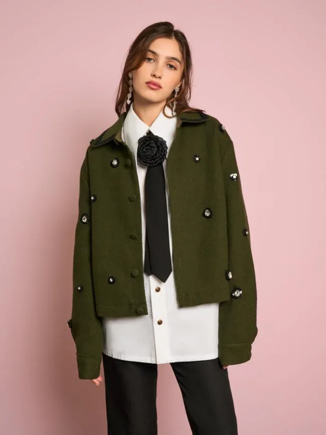 Womenswear Reya Embellished Jacket Deep Forest Sister Jane Womenswear Reya Embellished Jacket Deep Forest Sister Jane