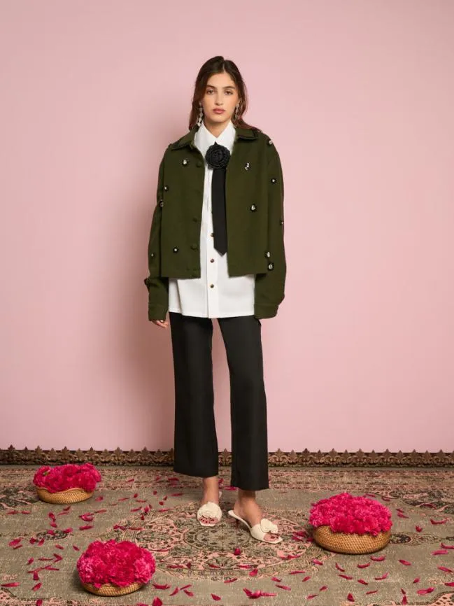 Womenswear Reya Embellished Jacket Deep Forest Sister Jane Womenswear Reya Embellished Jacket Deep Forest Sister Jane