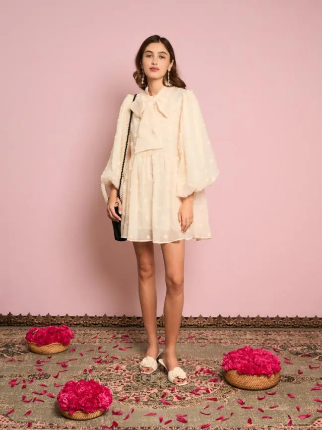 Womenswear Sunstone Bow Mini Dress Pearled Cream Sister Jane Womenswear Sunstone Bow Mini Dress Pearled Cream Sister Jane