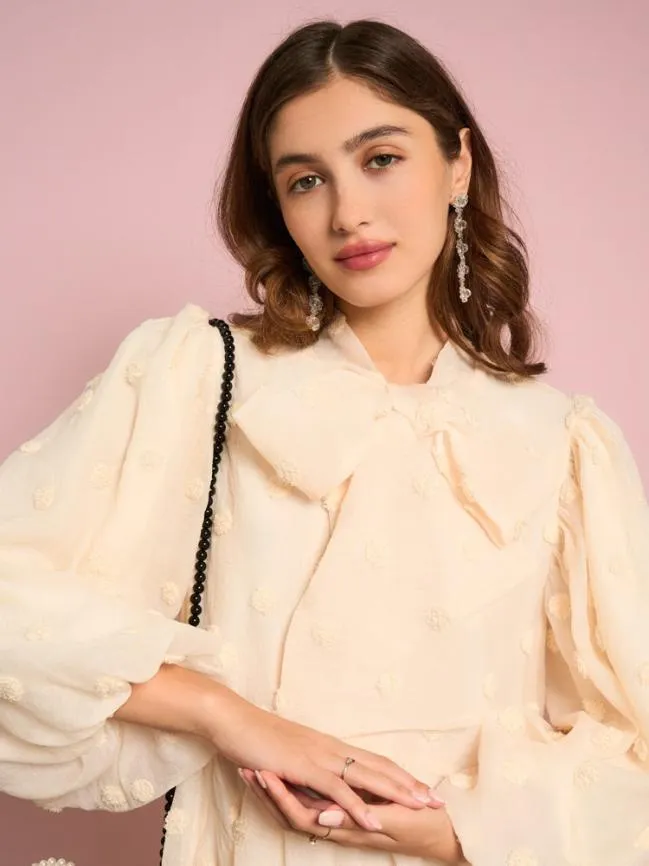 Womenswear Sunstone Bow Mini Dress Pearled Cream Sister Jane Womenswear Sunstone Bow Mini Dress Pearled Cream Sister Jane