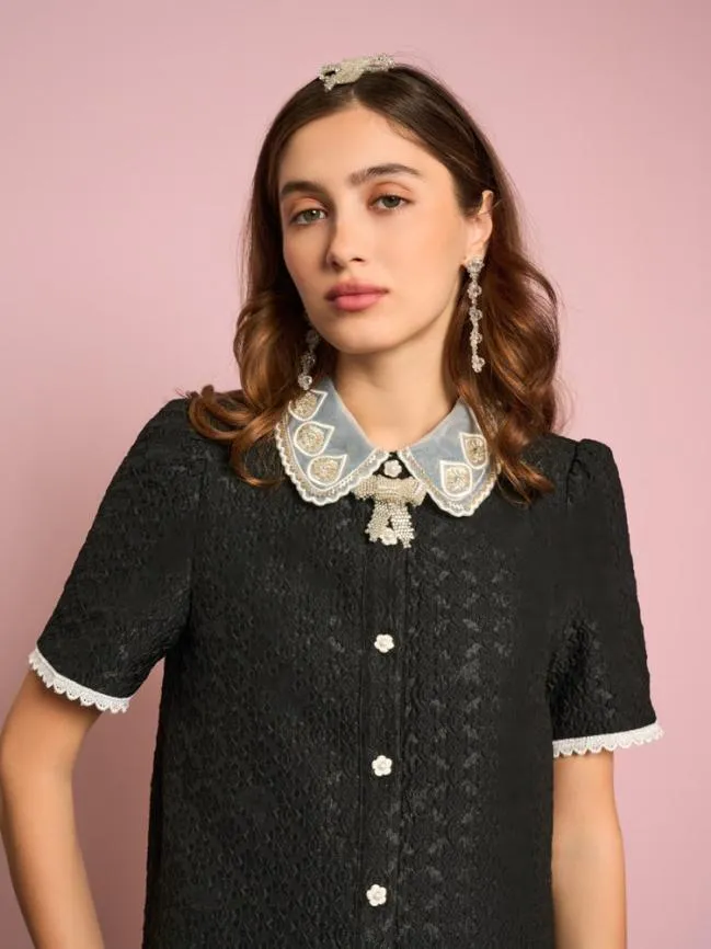 Womenswear Surya Jacquard Mini Dress Coal Black Sister Jane Womenswear Surya Jacquard Mini Dress Coal Black Sister Jane