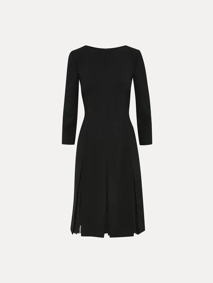 Wool and Chiffon Inset Dress Black Women Oscar De La Renta Dresses