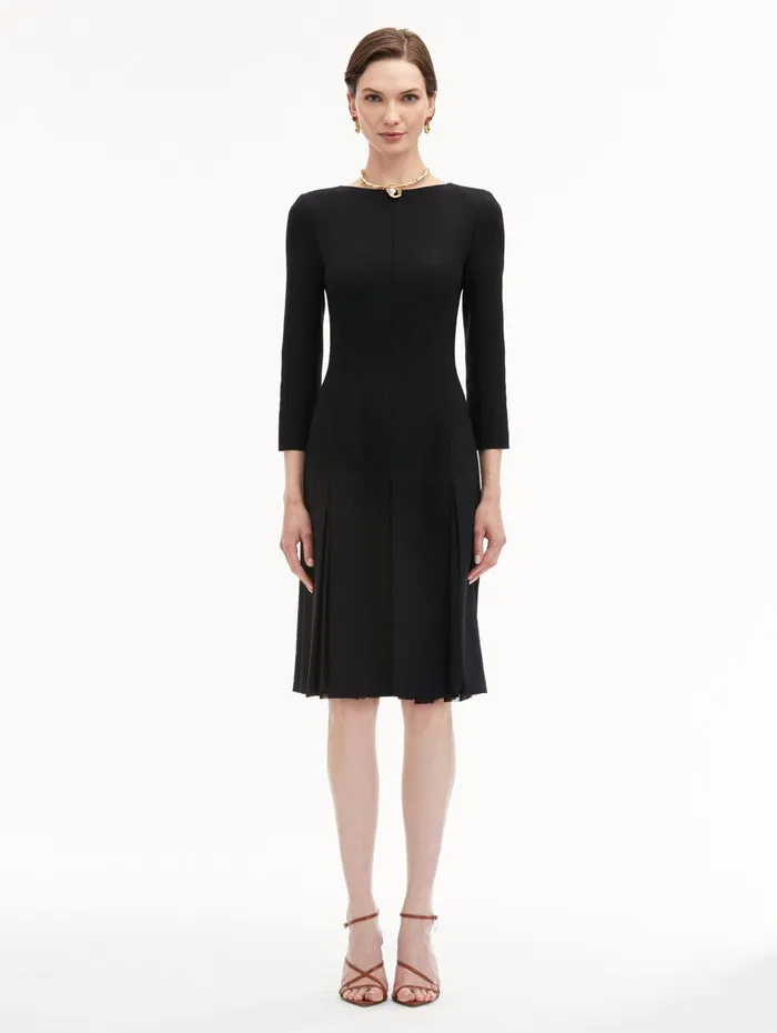 Wool and Chiffon Inset Dress Black Women Oscar De La Renta Dresses Wool and Chiffon Inset Dress Black Women Oscar De La Renta Dresses