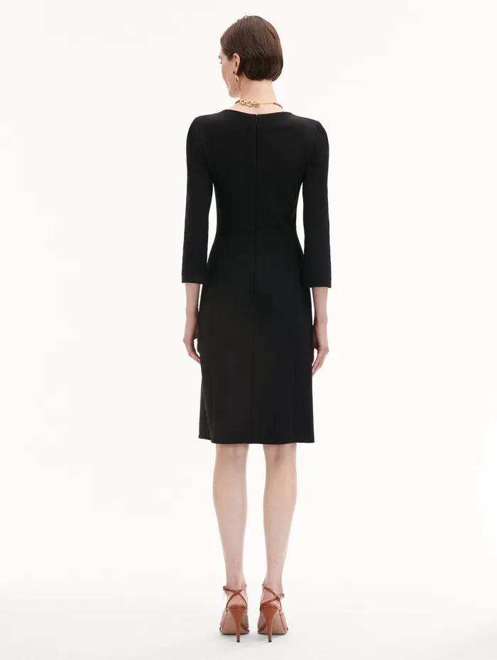 Wool and Chiffon Inset Dress Black Women Oscar De La Renta Dresses Wool and Chiffon Inset Dress Black Women Oscar De La Renta Dresses