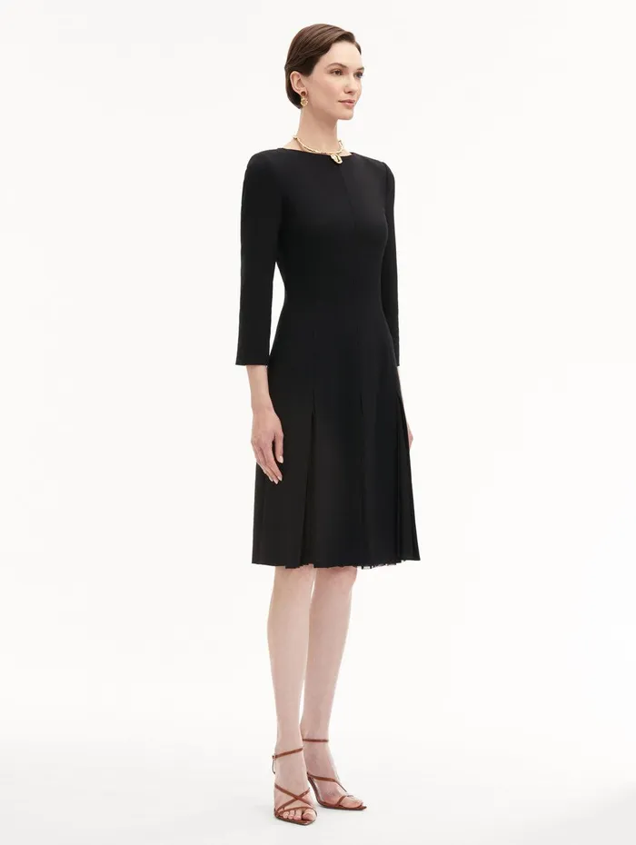 Wool and Chiffon Inset Dress Black Women Oscar De La Renta Dresses Wool and Chiffon Inset Dress Black Women Oscar De La Renta Dresses