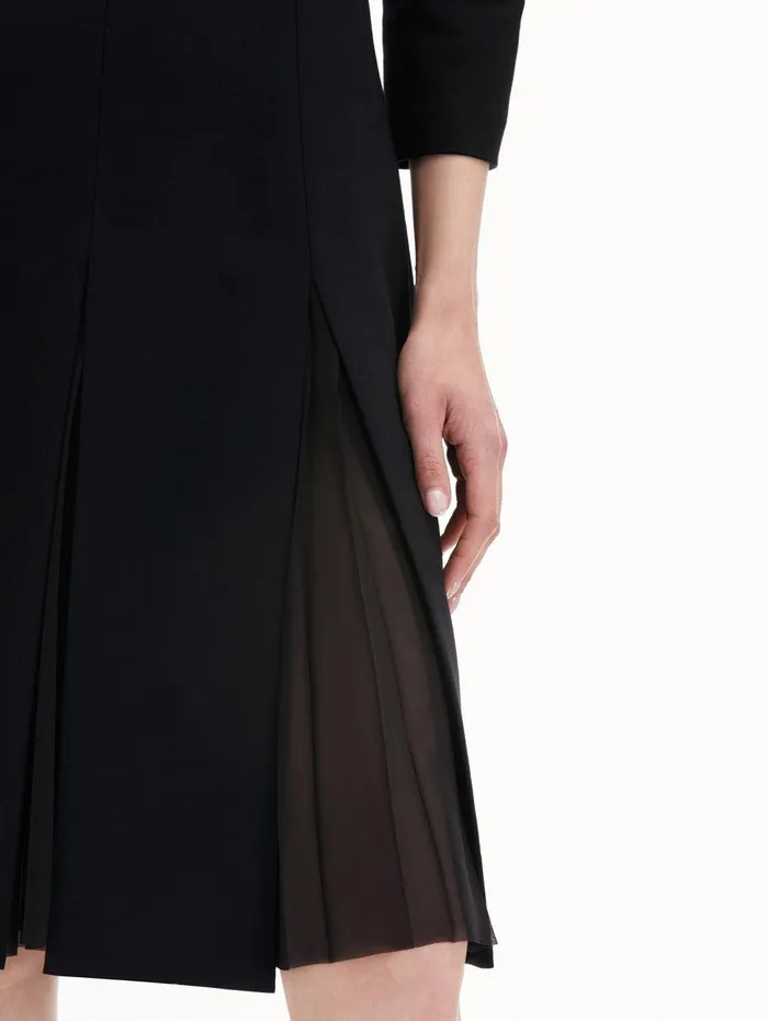 Wool and Chiffon Inset Dress Black Women Oscar De La Renta Dresses Wool and Chiffon Inset Dress Black Women Oscar De La Renta Dresses