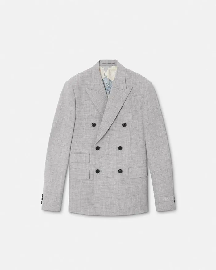 WoolBlend DoubleBreasted Blazer Gray Men Versace Blazers and Suits