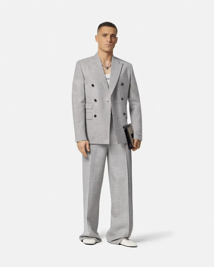 WoolBlend DoubleBreasted Blazer Gray Men Versace Blazers and Suits